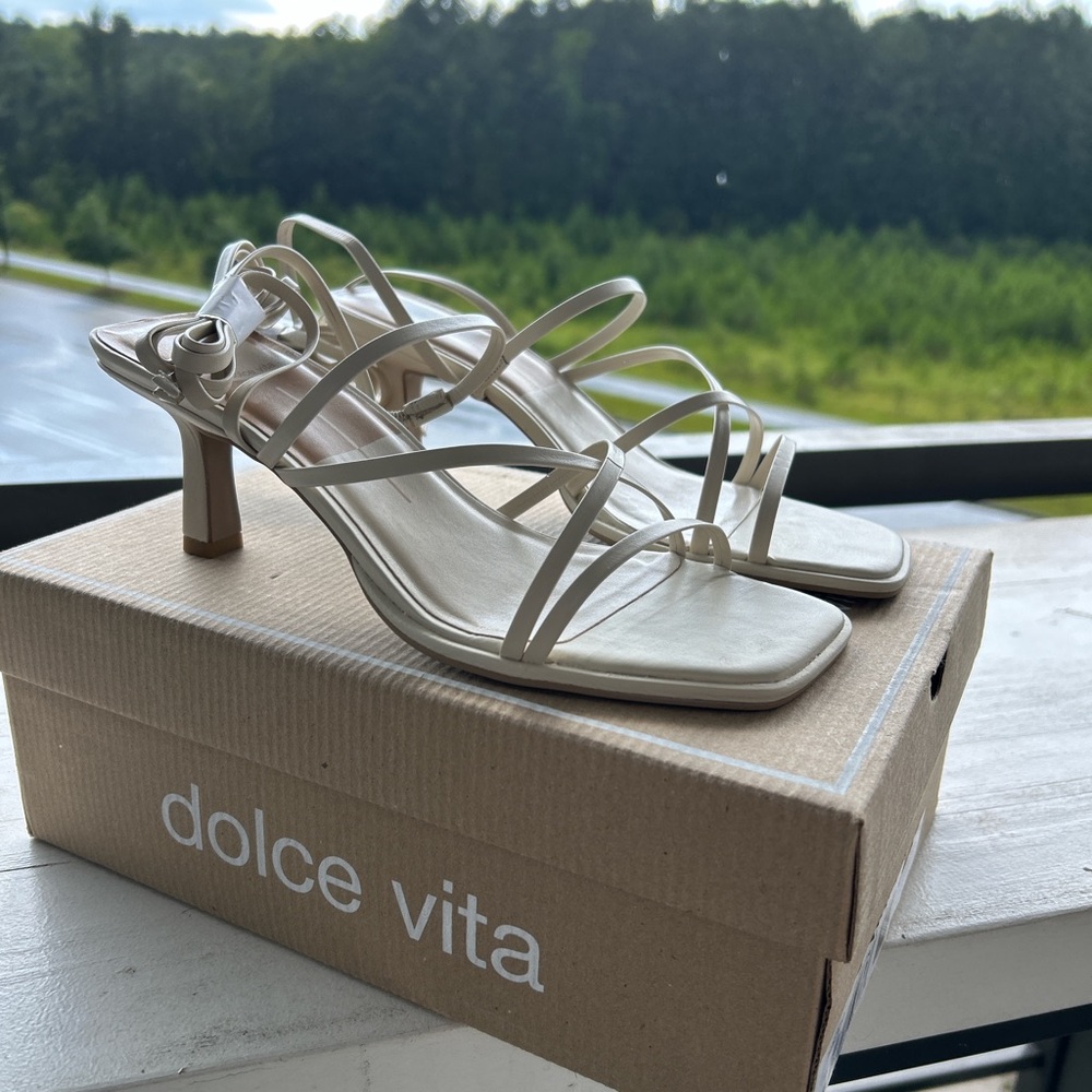 Dolce Vita Cream Strappy Heels with Kitten Heel
